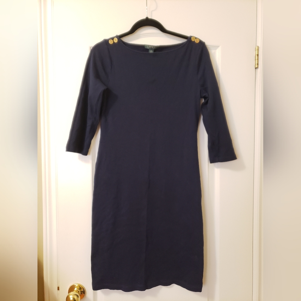 Lauren by Ralph Lauren dark blue cotton dress with gold buttons